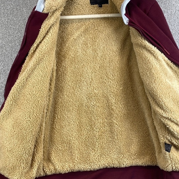 Aeropostale fur lined hoodie jacket mens L burgundy New York embroidered varsity - Picture 6 of 9